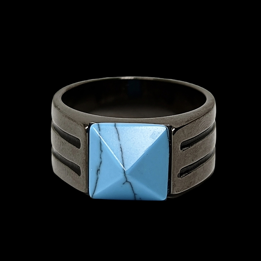New stainless steel men's geometric blue and gunmetal modern ring - Picture 1 of 3